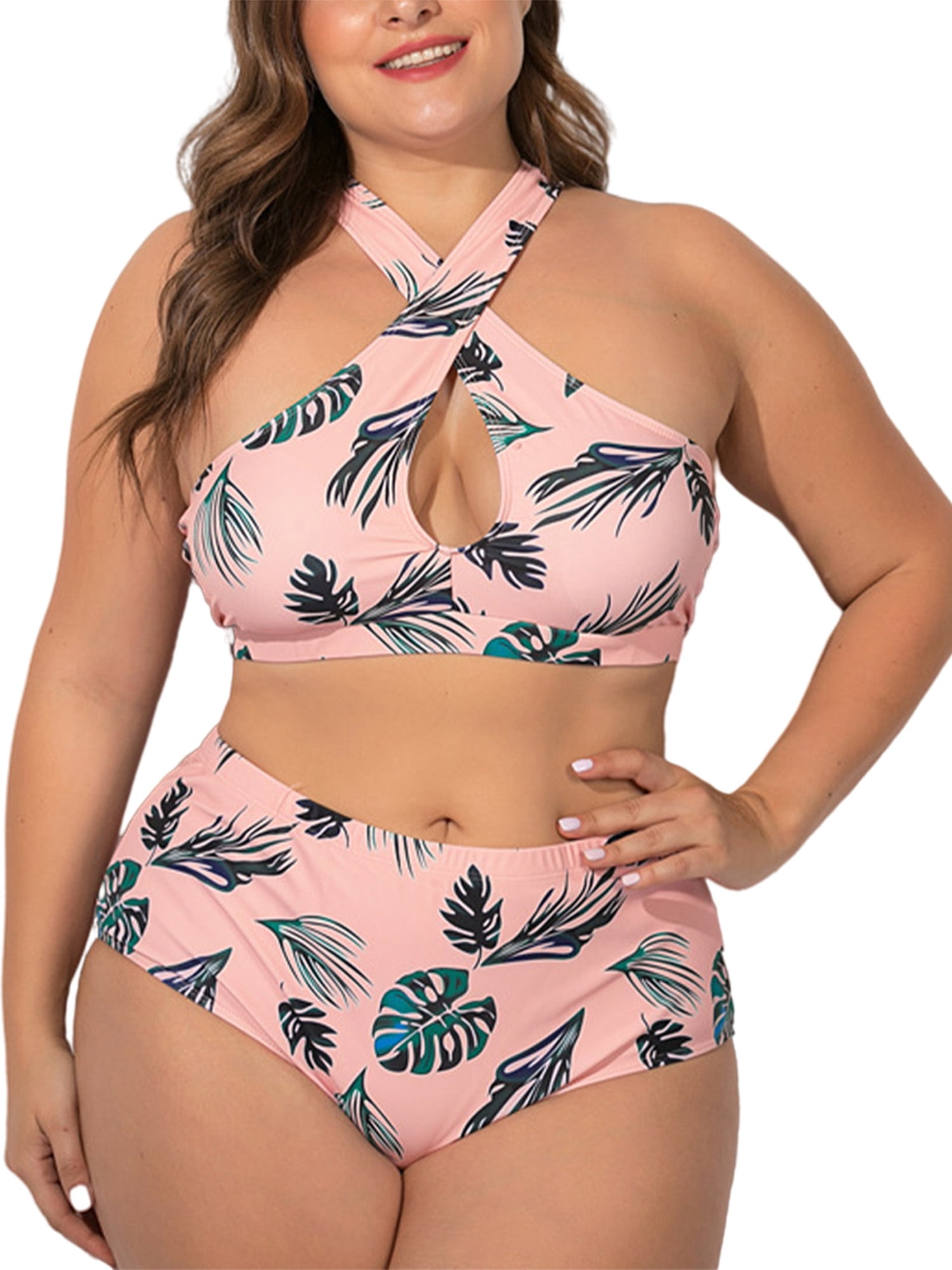 Sexy Dance Plus Size Womens Set, Floral Halter Swimsuits Swimwear Two Piece Tummy Control Bathing Suits Swimming Costumes - Walmart.com