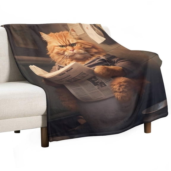 Cat Sitting in The Toilet Reading Newspaper Luxury Flannel Blanket - Super Soft Anti-Static Plush Warm Blanket for Sofa Bed - Extra Large Cozy Blanket for Men and Women, Home Decor Gift.