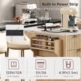 thumbnail image 6 of 55.5'' Kitchen Island with Storage, Rolling Kitchen Cart with Drop Leaf, Power Outlet USB Port, 4 Doors 3 Drawers, Faux Marble Top, Fluted Design, Natural, 6 of 15
