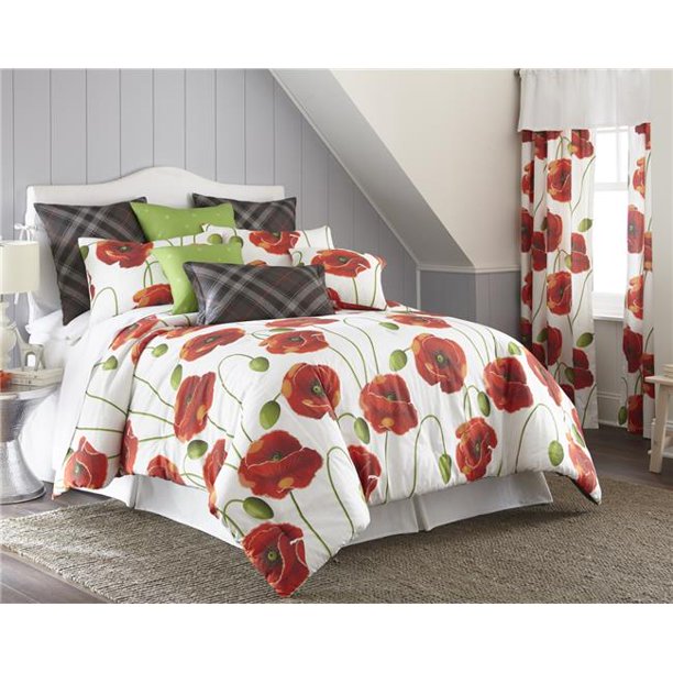 Poppy Plaid Not Reversible Comforter Set Queen Size