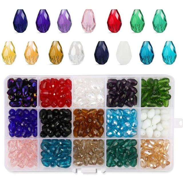 300pcs Glass Beads Mixed Colors Crystal Teardrop Beads Assorted Kit for