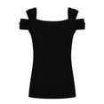 thumbnail image 4 of Olyvenn Stylish Summer Tops Womens Tunic Top Short Sleeve Cold Shoulder V Neck Loose Fit Basic Tee Casual Tops Shirts Blouse Black 12, 4 of 7