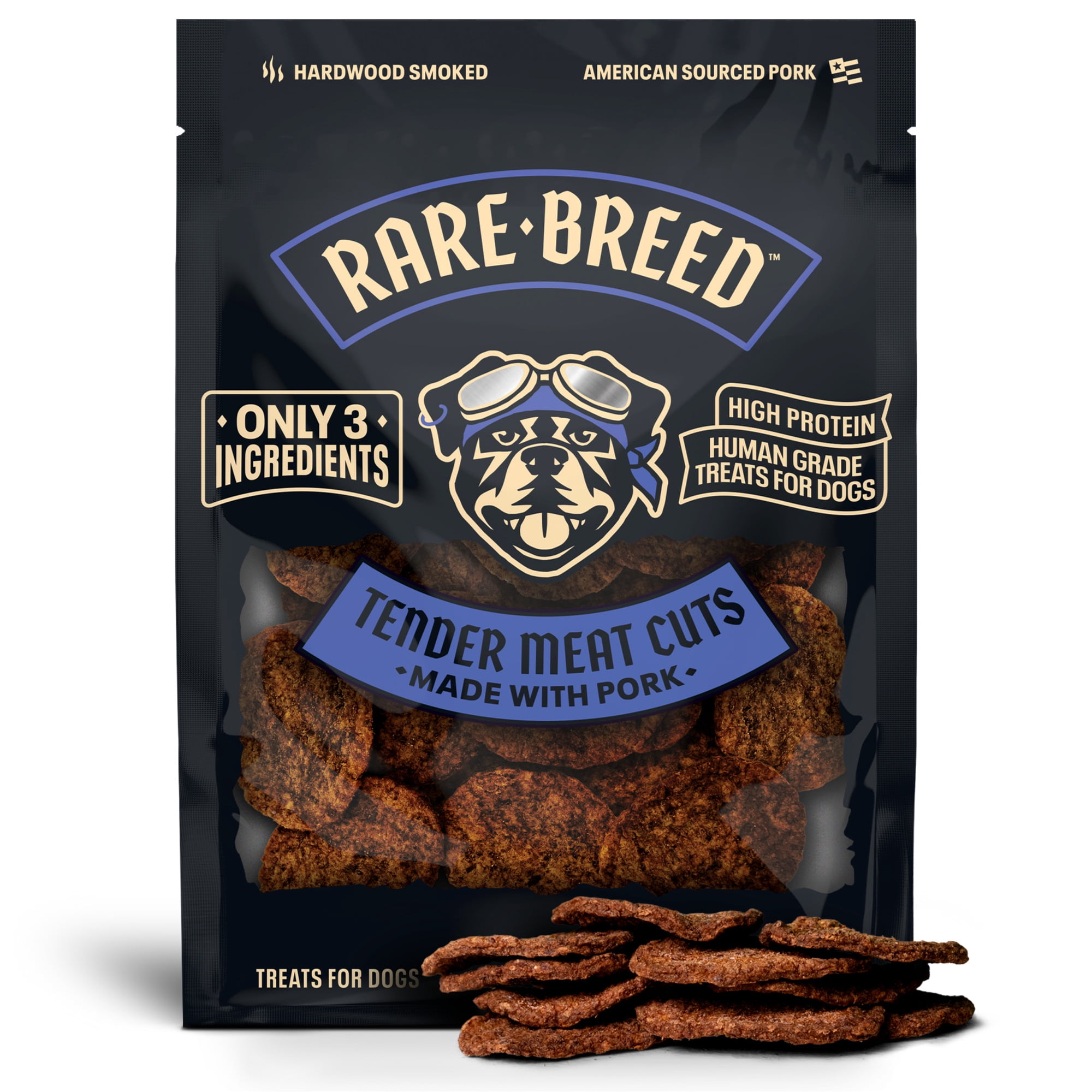 Rare Breed Dog Treats, Tender Meat Cuts Made with Pork, 3 Ingredients, Human Grade, 1 Ounce To-Go Packs, for Dog Sizes
