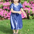 thumbnail image 2 of Fancifize Girls Short Sleeve Sequin Dresses Toddler Baby Kids Sparkly Fancy Formal Party Dress Crew Neck Fashion A-Line Midi Dress 3-8 Years, 2 of 6