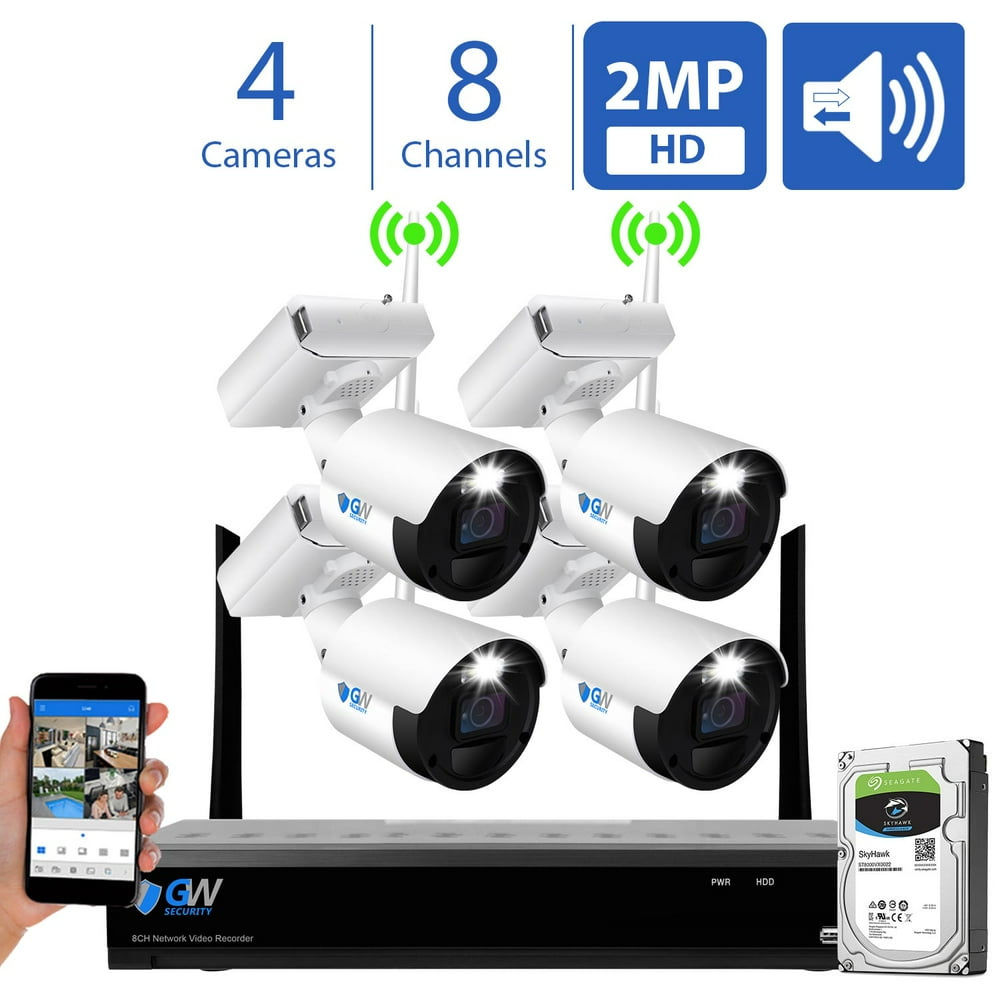 GW 8 Channel Wireless HD 1080P Home Security Camera System, 8ch WIFI