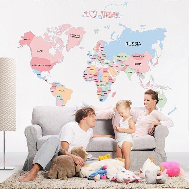 Early Education Cartoon Alphabet English World Map Removable Wall Sticker Decal, Children Kids Baby Home Room Nursery DIY Decorative Adhesive Art Wall