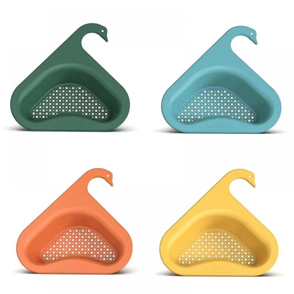 Swan Drain Basket Sink, Kitchen Triangle Sink Filter, Corner Kitchen Sink Strainer Basket, Multi-function Water Storage Tank Drain Rack Fits All Sink (2 pc, Green)