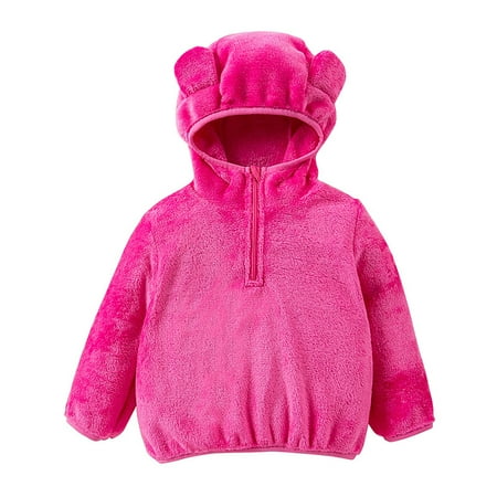 Tiijoy Girls Winter Warm Flannel Hoodie Bear Ears Hooded Half Zipper Jacket Sizes 5-6