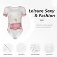 thumbnail image 4 of KLL Women 's Crew Neck Bodysuit Jumpsuits Cute Bathtub Print Short onesies Stretch T Shirts, 4 of 7