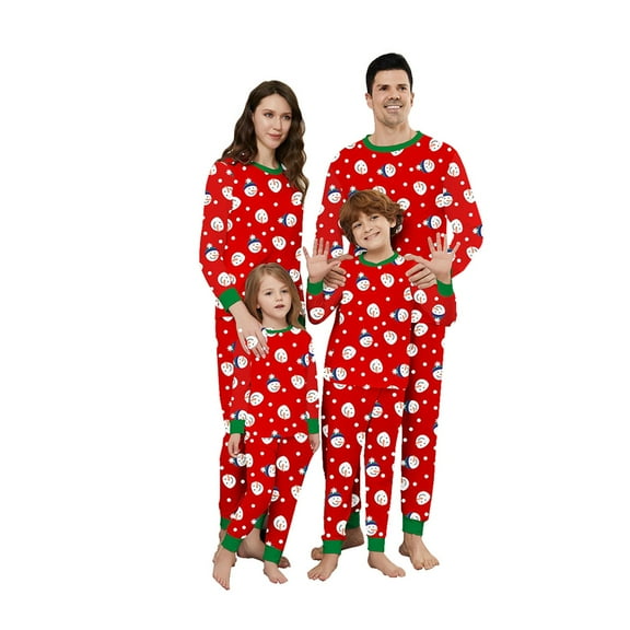 Onlypjs Family Matching Christmas Pajamas Set – Red Snowman & Ornament Print Holiday Sleepwear for Women, Men – Cozy Winter Loungewear
