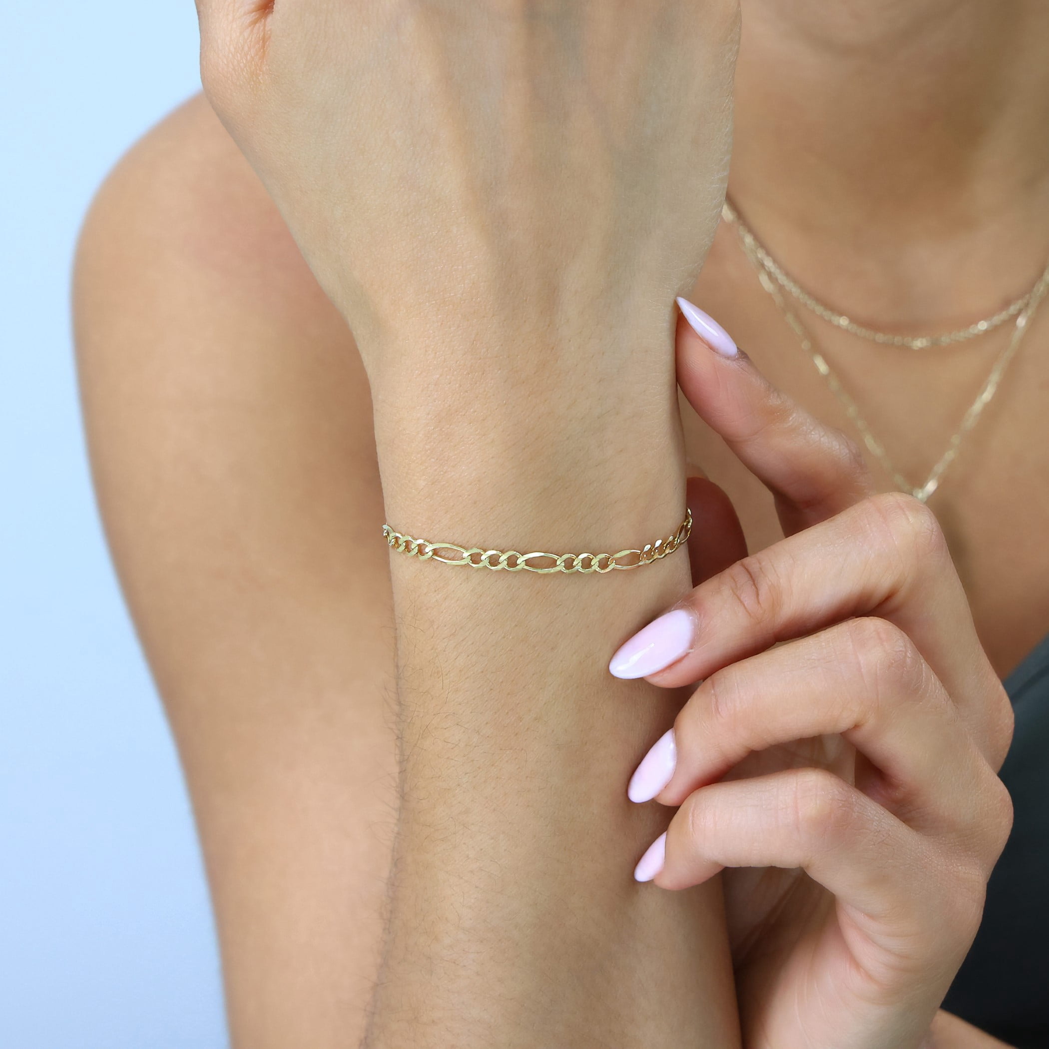Nuragold 10k Real Yellow Gold Solid Figaro Link 3.5mm Chain Bracelet (7"-9") Italian Jewelry for Men & Women