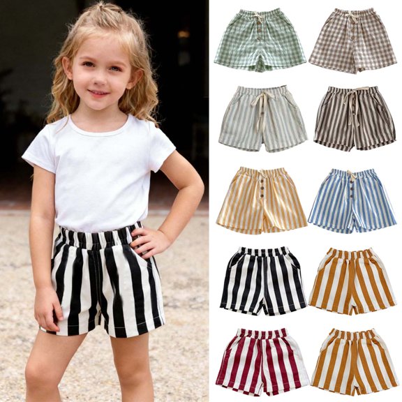 Boys Girls Beach Shorts Elastic Waist Wide Leg Short Pant Summer Trendy Casual Loose Comfy Vacation Pant (1 Year, Black|Stipes)