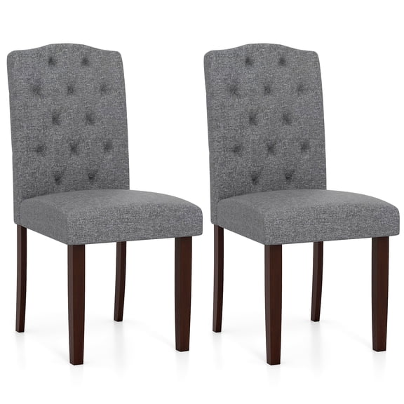 Gymax Wooden Dining Chair Set of 2 Button Tufted Fabric Upholstered Parson Chairs w/ Rubber Wood Legs