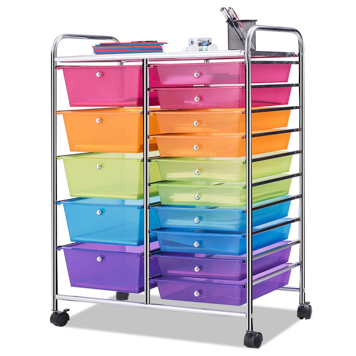 Plastic Storage Drawers on Wheels Mulitcolor Mobile Utility Cart Palette Organizer for School Office Home Beauty Salon Spa BestComfort Rolling Cart with 4 Drawers and 2 Shelves 