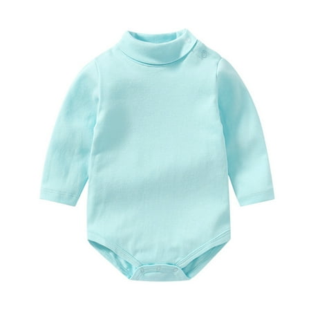 

Wanwan Solid Color Baby Girls Boys Short Long Sleeve High Neck Cotton Romper Jumpsuit
