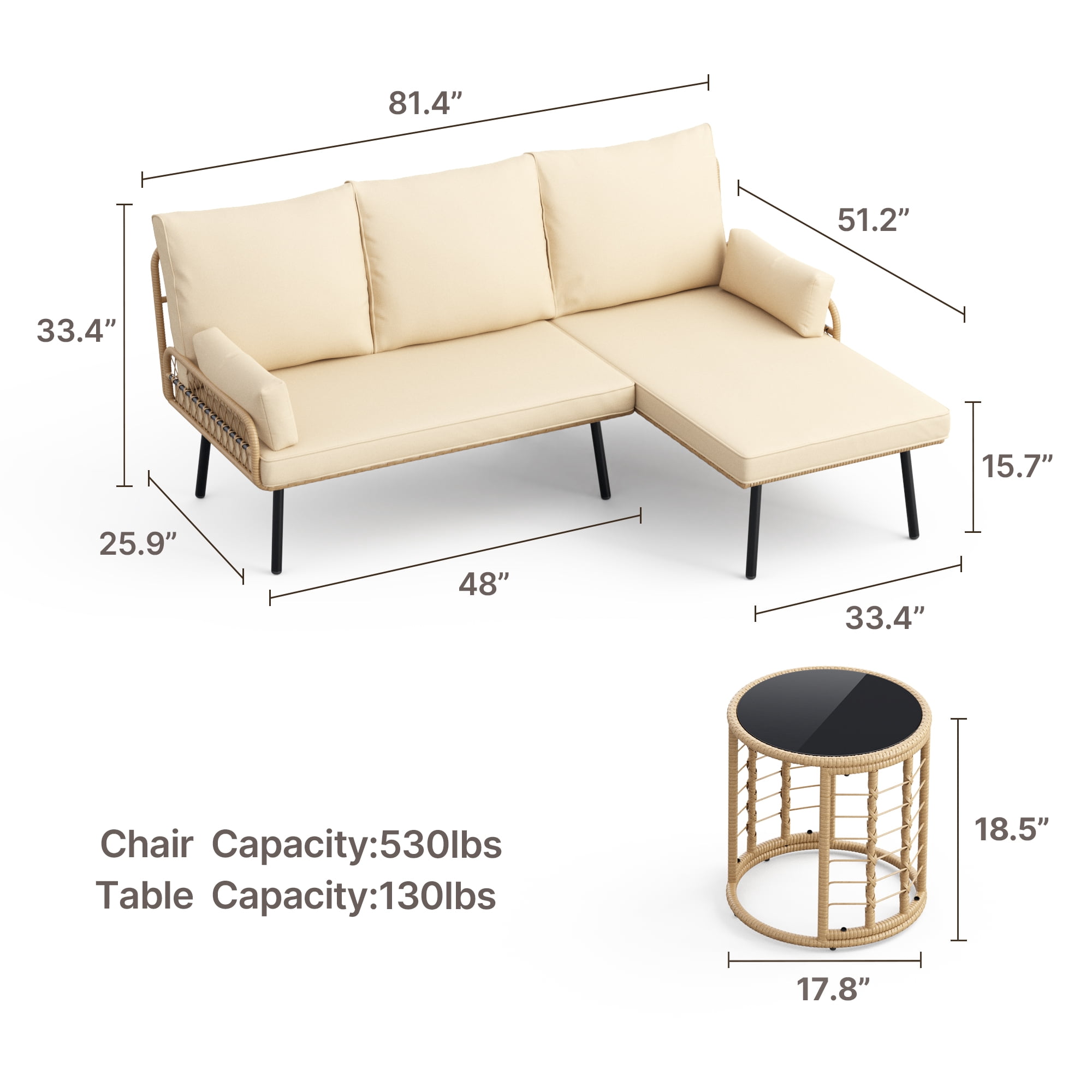 Outdoor Patio Furniture Set, Asofer Wicker Rattan L-Shaped Conversation Sectional Sofa Set with Thick Cushions & Table, Beige