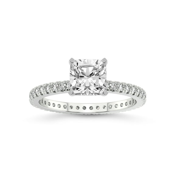 2 Carat IGI Certified Cushion Shape Lab Grown Diamond Engagement Ring | 14K White Gold | Claire Full Eternity Lab Diamond Ring | FG-VS1-VS2 Quality Friendly Diamonds