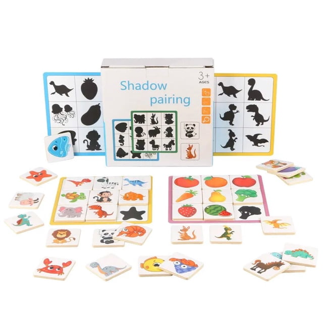 Juguetes Montessori de madera para niños, rompecabezas de formas de emparejamiento de sombras de frutas y animales, juego de pensamiento lógico, juguetes educativos