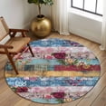 thumbnail image 3 of 6ft Round Rug, Vintage Floral Non-Skid Rubber Backing Large Area Rugs - Living Room Bedroom Home Office, Farmhouse Botanical Flowers Indoor Floor Mat Carpets Washable Rug, 3 of 9