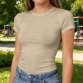 thumbnail image 6 of Lumtrix Womens Short Sleeve Tops Crew Neck Slim Fit Basic Tees Summer Y2K Solid Color T Shirts Complexion S, 6 of 8