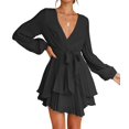 thumbnail image 1 of Vestido cruzado con escote en V y mangas largas para mujer, 2023, dobladillo con volantes y lazo en la cintura, vestido mini para cóctel, boda, fiesta, 1 of 4