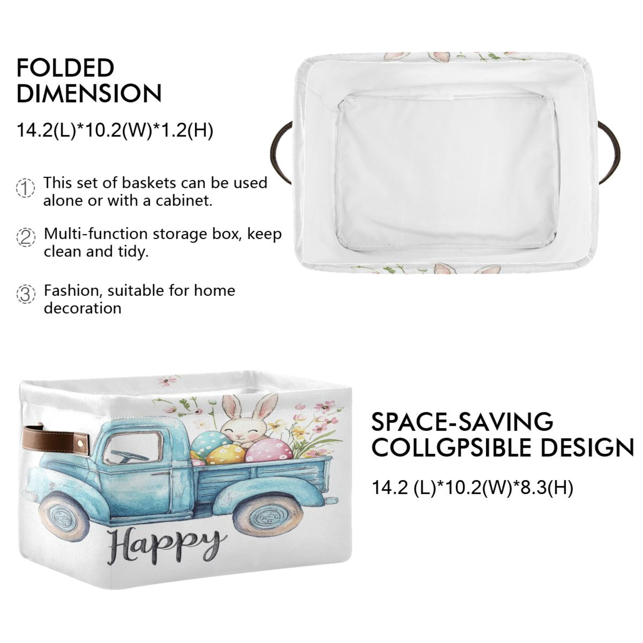 Square Storage Basket 14.2*10.2*8.3 Inch One Sizex2 Shelf Basket Open Home Storage Bins Bedroom Storage Basket Closet Storage Stylish Decor Cute Bunny Easter