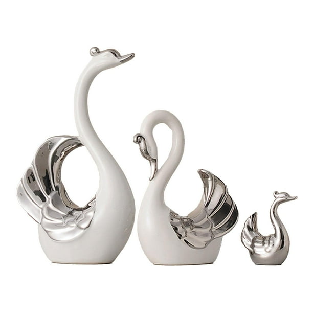 Colección de 3 figuras de cisne, escultura animal elegante y moderna, adorno de escritorio para Plata blanca