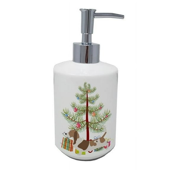 7 x 3.5 in. Unisex Basset Hound Merry Christmas Tree Ceramic Soap Dispenser