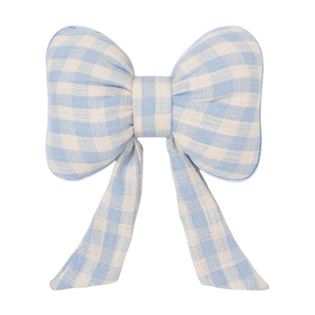 Blue Bow Ribbon Sofa Pillow Soft Comfortable Office Desk Chair Lumbar Support Home Decoration Car Headrest Pillow With Strap Blue Cloth