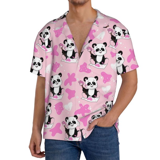 Fotbe Funny Panda Draws A Heart Camisa Estampada de Manga Corta para Hombre, Casual de Verano, Estilo Playero, Sin Arrugas-XX-Large