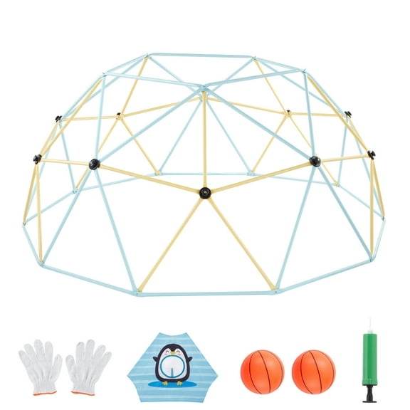 KFFKFF 10FT Geometric Climbing Dome, Durable Jungle Gym Playground with 1000LBS Capacity, Includes 2 Basketballs & Octopus Net, Simple Assembly Outdoor Backyard Play Equipment for Children