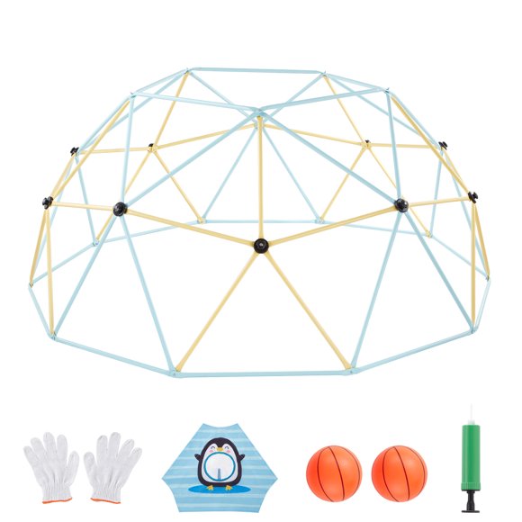 KFFKFF Climbing Dome, 10FT Geometric Dome Climber, 1000LBS Loading Jungle Gym Playground with 2 Basketballs & Octopus Net