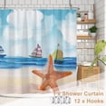 thumbnail image 5 of Ocean Beach Shower Curtain, Sea Starfish Sailboat Bathroom Curtain, Tropical Ocean Theme Blue Sky Shower Curtain Set with 12 Hooks for Bathroom 72Wx84L, 5 of 5