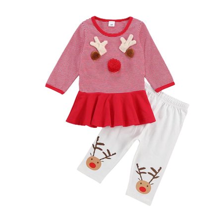 

Honeeladyy Winter Newborn Infant Baby Girls Boys Striped Stereoscopic Ruffle Tops+Print Pants Set Red Clearance under 10$