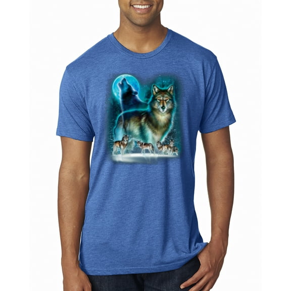 Wild Bobby, Wolf Howling At the Full Moon Wolf Pack Animal Lover Mens Premium Tri Blend T-Shirt, Vintage Royal, X-Large