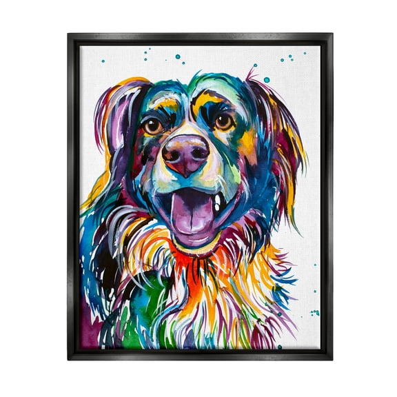 Stupell Happy Dog Bold Rainbow Style Animals & Insects Painting Black Floater Framed Art Print Wall Art