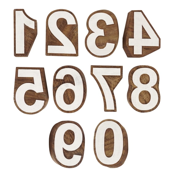 IBA Indianbeautifulart TextilePrintingBlock0-9 NumberHand CarvedWoodNumbersWoodenStampWoodBlockPrintingTextile Stamps For Fabric/ PotteryBlocks
