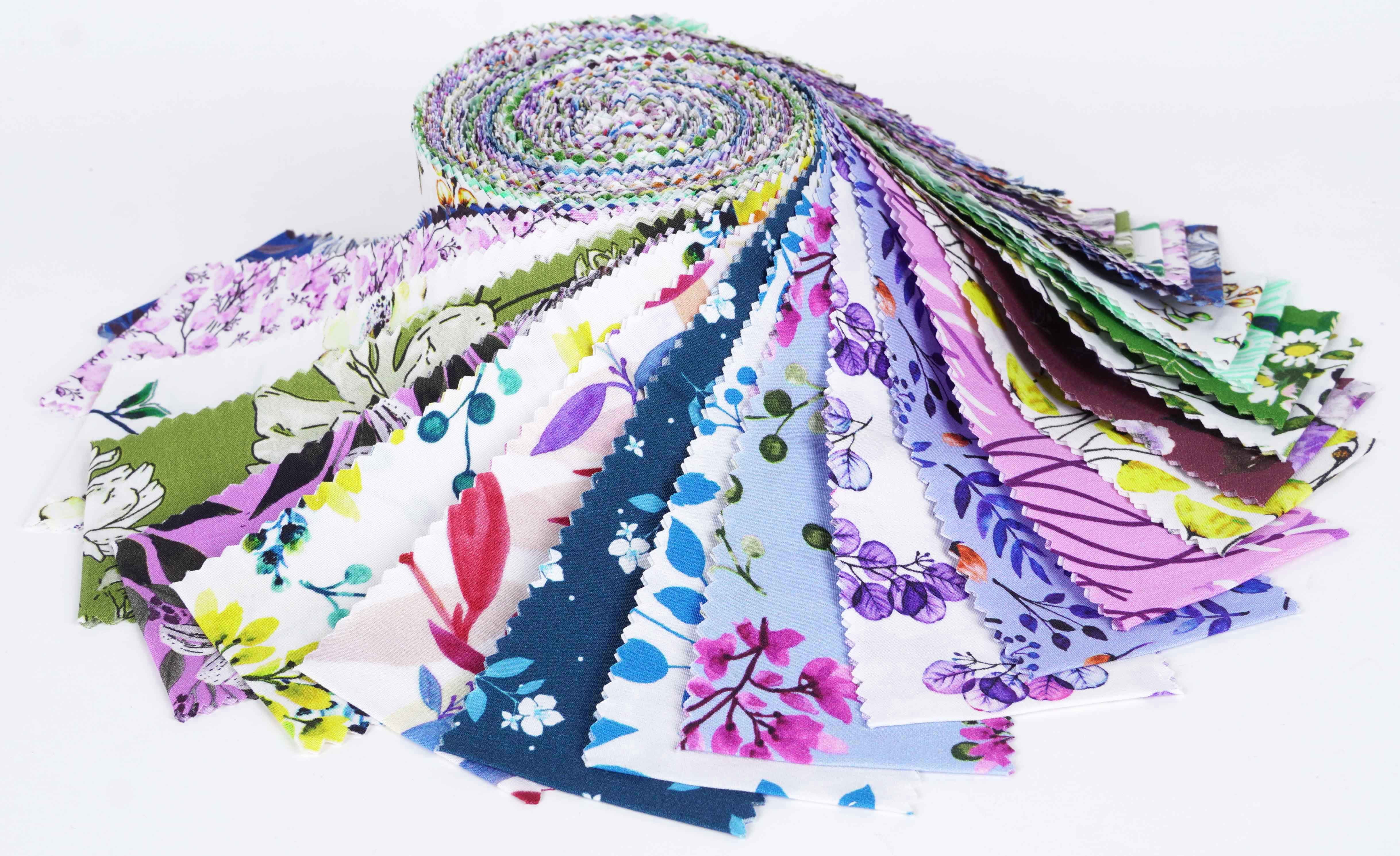 Soimoi 40Pcs Florals Print Cotton Precut Fabrics For Quilting Craft Strips 2.5 inches Jelly Roll - Pastel Mint