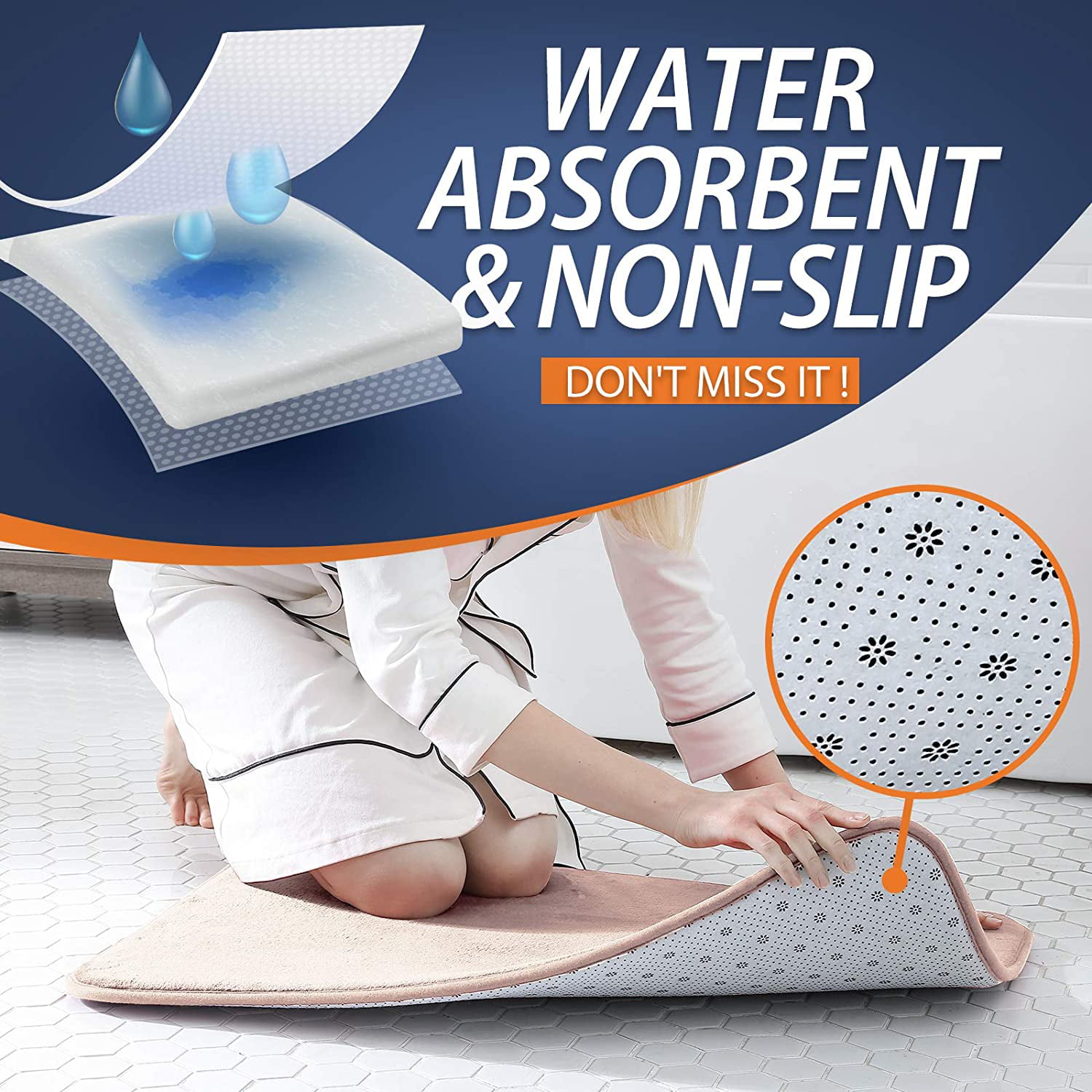 Absorbent&Non-slip Soft Mat/Memory Foam Kitchen Mat//Rug Bedroom,Floor & Shower 