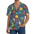 thumbnail image 3 of Xecao offers the Cartoon Space for Men's Casual Short-sleeved Shirt, a button-up collared shirt with a pocket, perfect for beach vacations and yacht travel in the 4X-Large size., 3 of 7