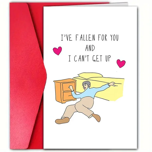 Funny Valentine's Day Card – “I’ve Fallen for You and I Can’t Get Up” – Humorous Greeting with Envelope – Perfect for Spouses, Girlfriends, or Loved Ones