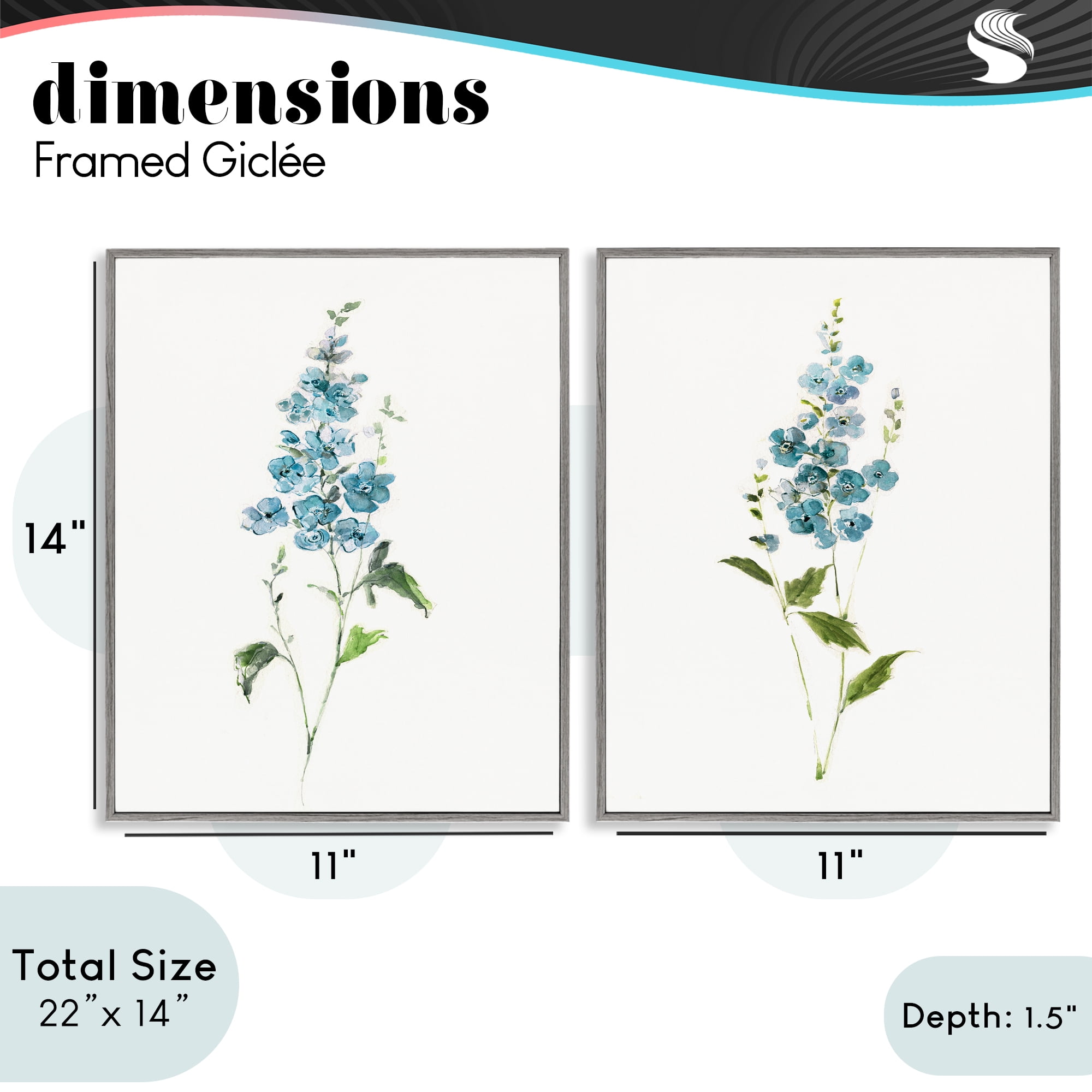 Stupell Industries Blue Watercolor Sprigs 2 Piece Gray Framed Giclee Art Set, design by Sally Swatland