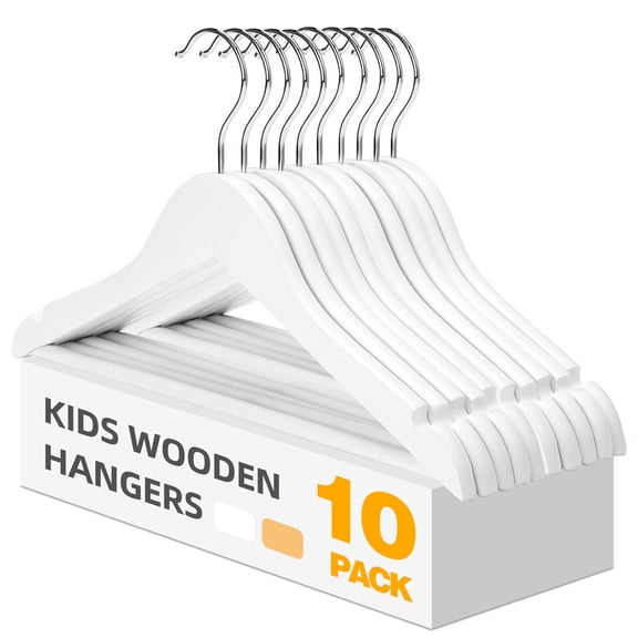 BagDream Wooden Baby Hangers for Closet, 10 Pack Kids Wooden Hangers for Baby Clothes, Heavy Duty Wood Toddler Coat Hanger with Chrome Hook, 12.75 inch, White