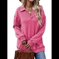 thumbnail image 3 of Sudadera con Cuello en V y Larga para Mujer, Estilo Informal, Holgado, de Punto, Estilo Túnica, para Otoño Vino Tinto M, 3 of 7