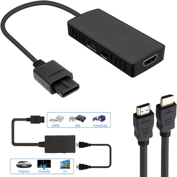 Video Converter Cable for N64, Super SNES & NGC, Supports 16:9 and 4:3 Aspect Ratio Conversion, Compatible with HD Display
