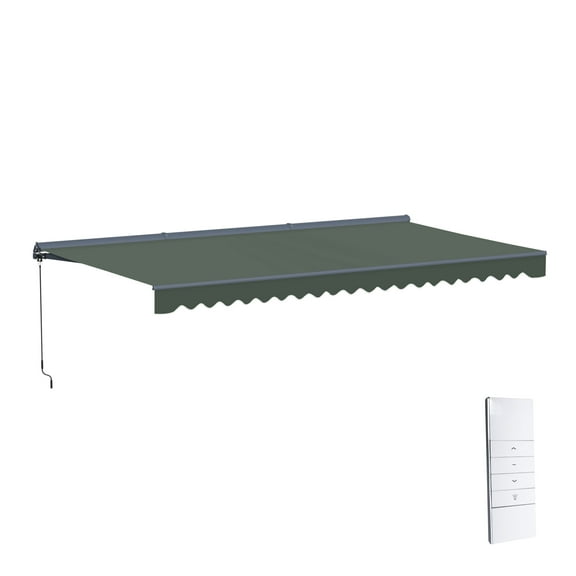 Semi-Cassette Motorized LED Luxury Patio Awning - 16 x 10 Ft - Forest Green - Moroccan Collection