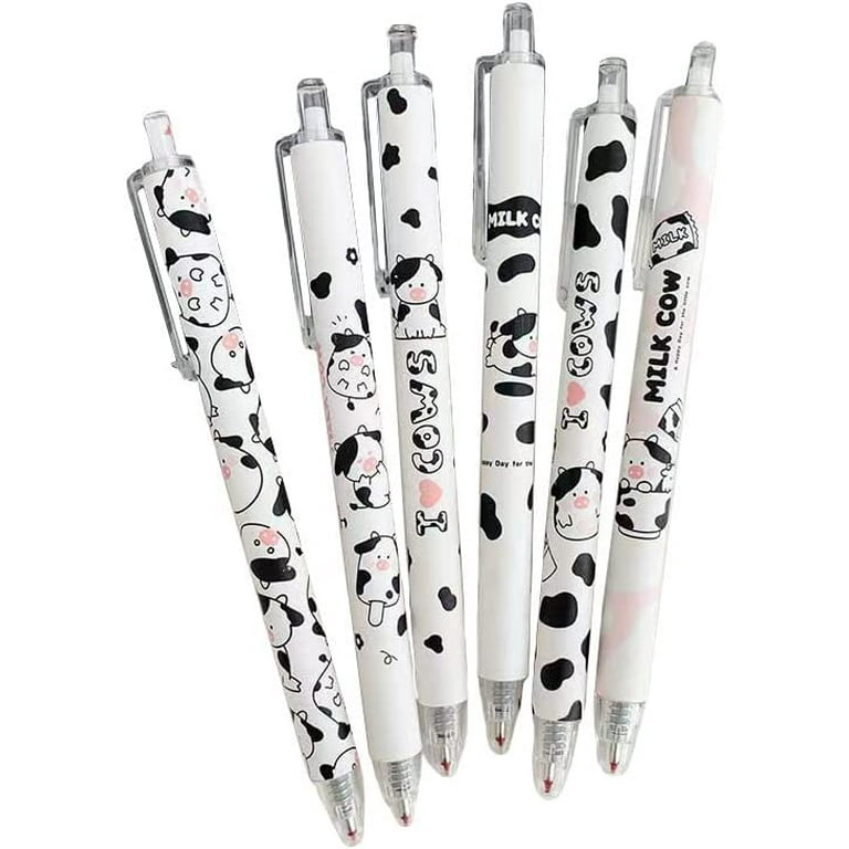 YJ PREMIUMS 7 PC Cow Pens | Cute Highland Cow Print Pens Floral Flower  Kawaii Aesthetic White Brown Cows School Office Supplies Stuff Stationary