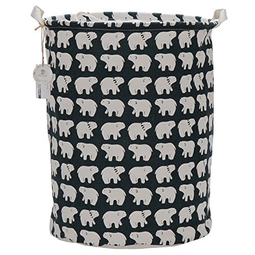 Folding Cylindric Waterproof Coating Canvas Fabric Laundry Hamper Storage Basket with Drawstring Cover