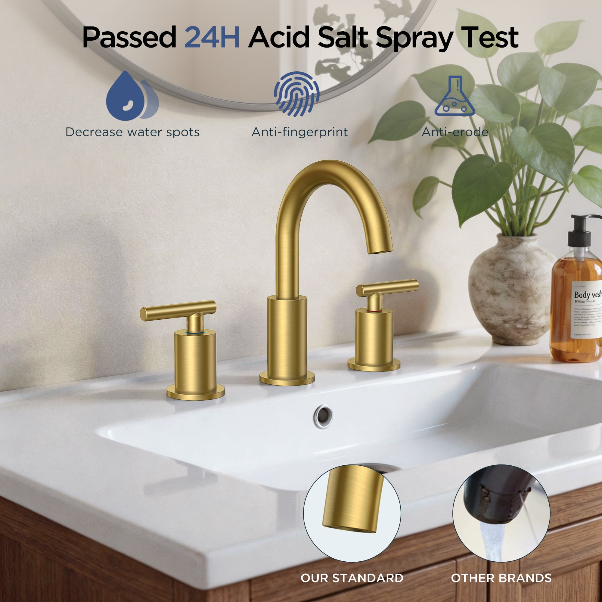 TVOFEK 8 inch Widespread Bathroom Faucet, 3 Hole Brushed Gold Sink Faucets with Metal Drain and Supply Lines, Stainless Steel Lead-Free for Vanity, RV, Farmhouse