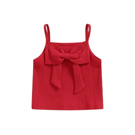 

Bmnmsl Girl Summer Sling Vest Solid Color Sleeveless Ribbed Bow Decoration Camisole